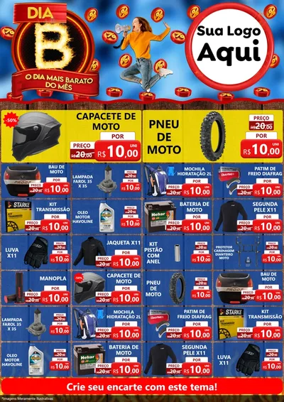 Modelo de Encarte para Encarte A4 Vertical com o tema Dia B - O Dia Mais Barato Do Mês para Moto peças