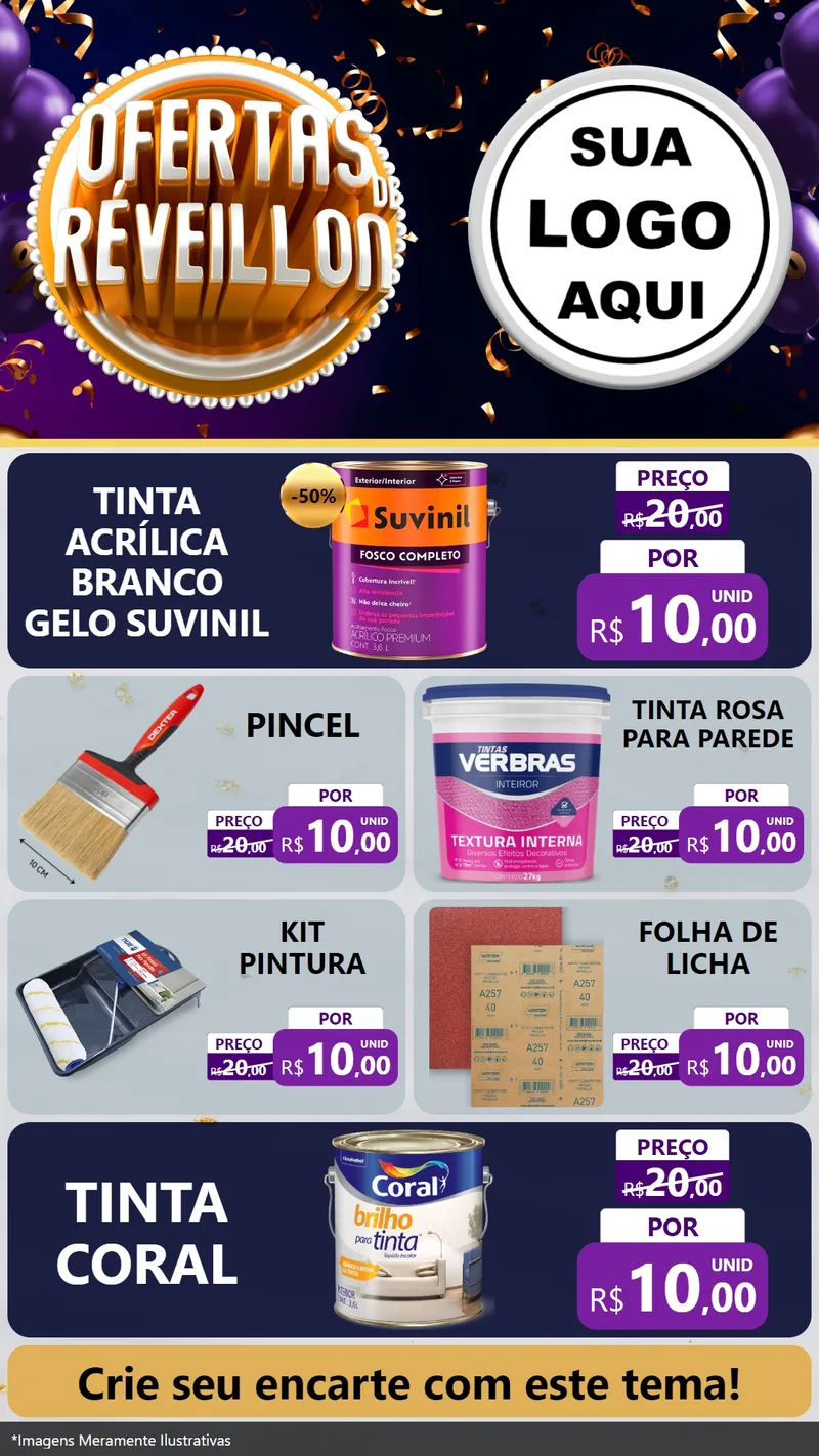 Modelo de TV para TV Vertical com o tema Ofertas de Réveillon para Tintas e Ferramentas