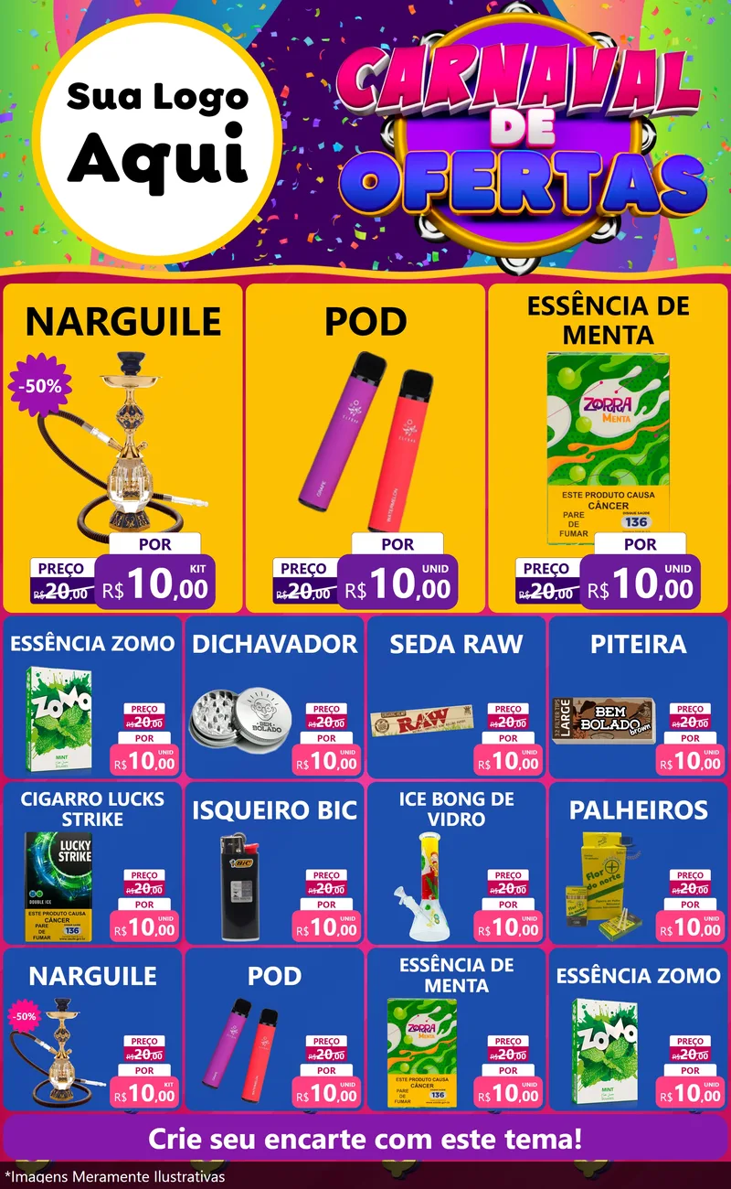 Modelo de Encarte para Encarte Grande com o tema Carnaval de Ofertas para Tabacaria