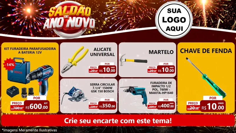 Modelo de TV para TV Horizontal com o tema Saldão de Ano Novo para Maquinas e Ferramentas