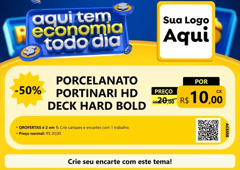 Modelo de Cartaz para Cartaz A4 Horizontal com o tema Aqui Tem Economia Todo Dia para Pisos e revestimentos