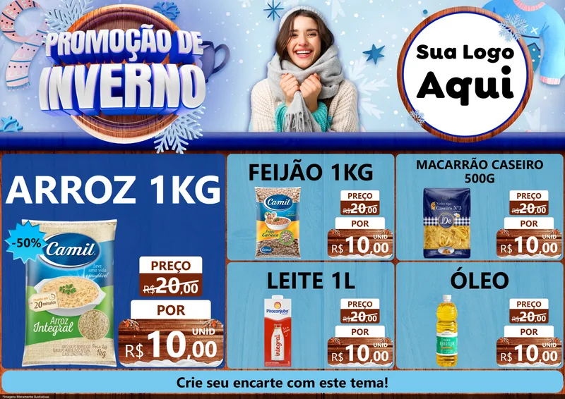 Modelo de Encarte para Encarte A4 Horizontal com o tema Promoção de Inverno para Supermercado