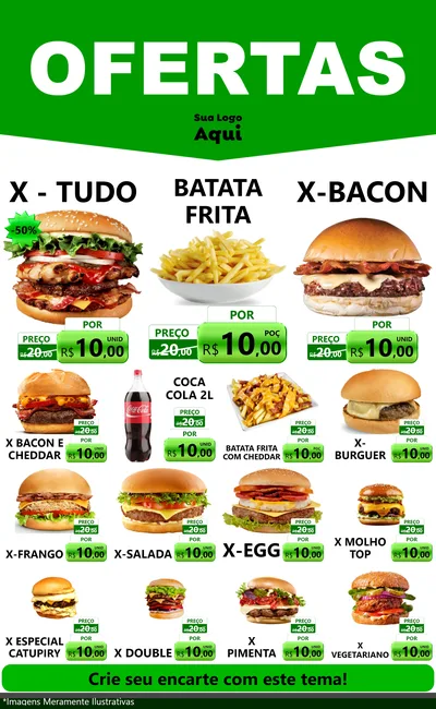 Modelo de Encarte para Encarte Grande com o tema Ofertas Verde Cartaz para Hamburgueria