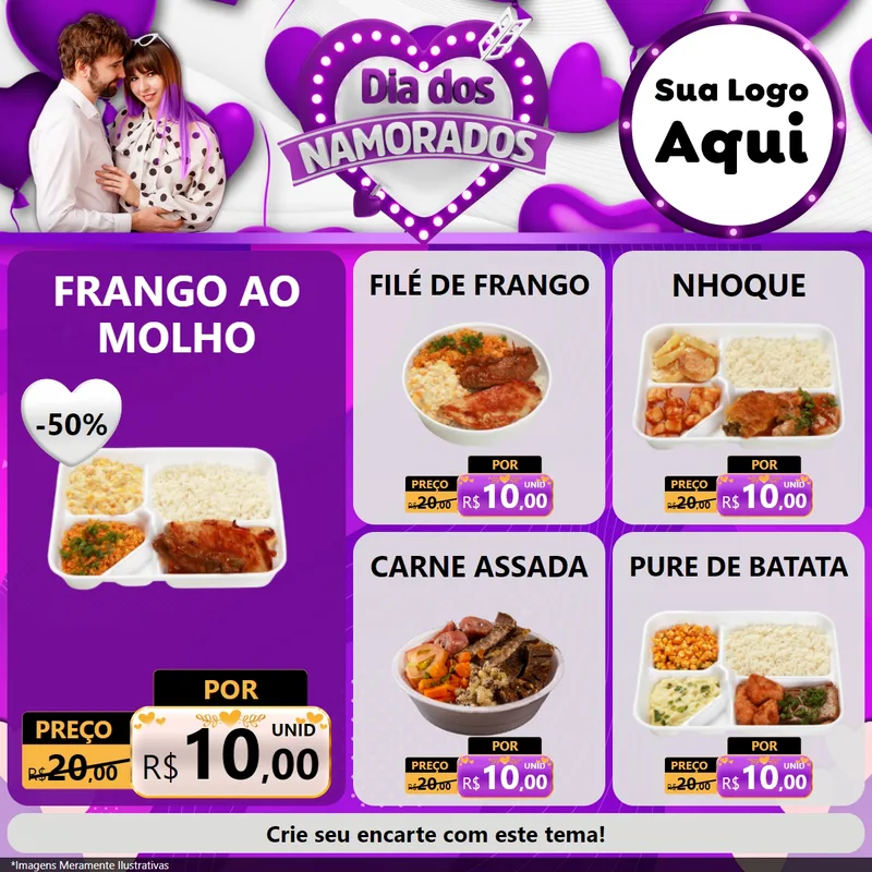 Modelo de Rede Social para Feed Facebook com o tema Dia dos Namorados para Restaurante