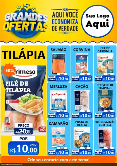 Modelo de Encarte para Encarte A4 Vertical com o tema Grandes Ofertas para Peixaria