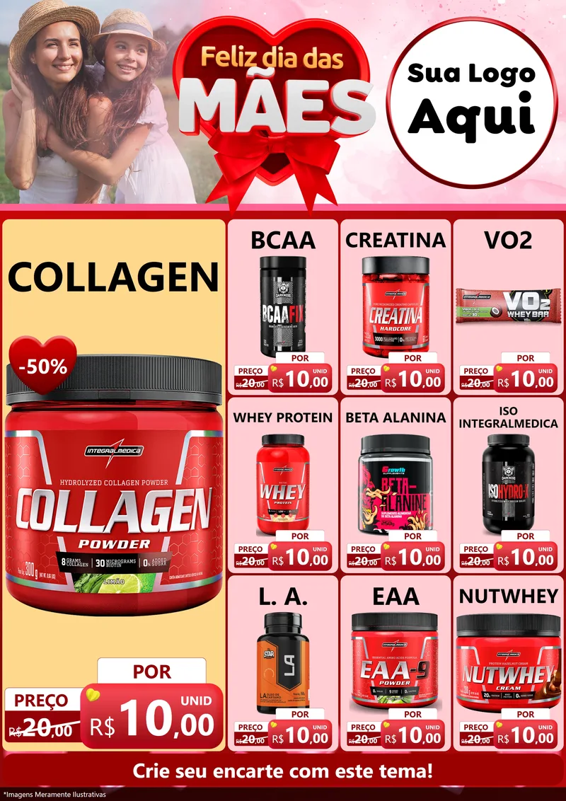 Modelo de Encarte para Encarte A4 Vertical com o tema Feliz Dia Das Mães para Suplementos alimentares
