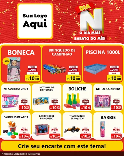 Modelo de Rede Social para Feed Instagram com o tema Dia N o Dia Mais Barato do Mês para Brinquedos