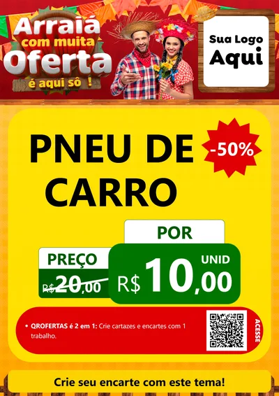 Modelo de Cartaz para Cartaz A4 Vertical com o tema Arraiá Com Muita Oferta - É Aqui Sô! para Auto peças