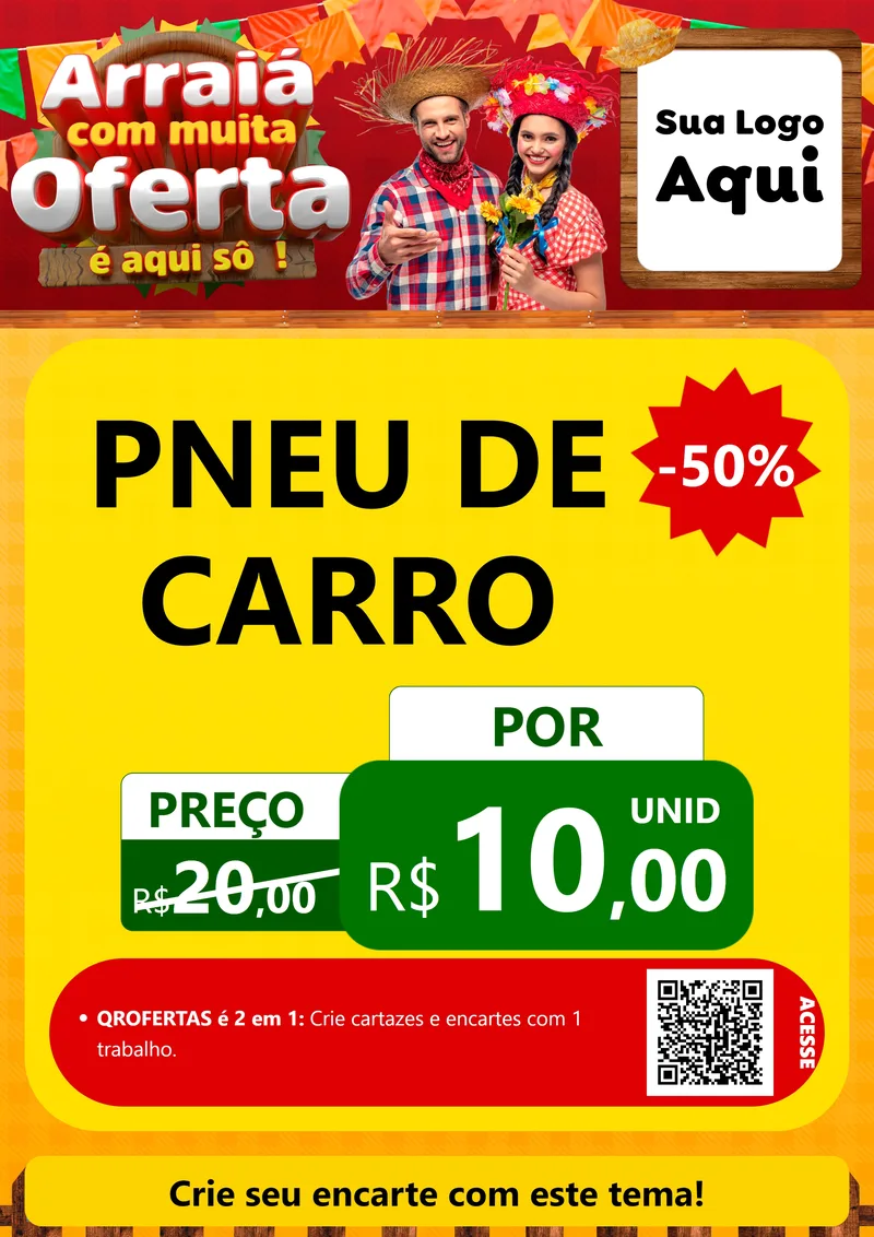 Modelo de Cartaz para Cartaz A4 Vertical com o tema Arraiá Com Muita Oferta - É Aqui Sô! para Auto peças