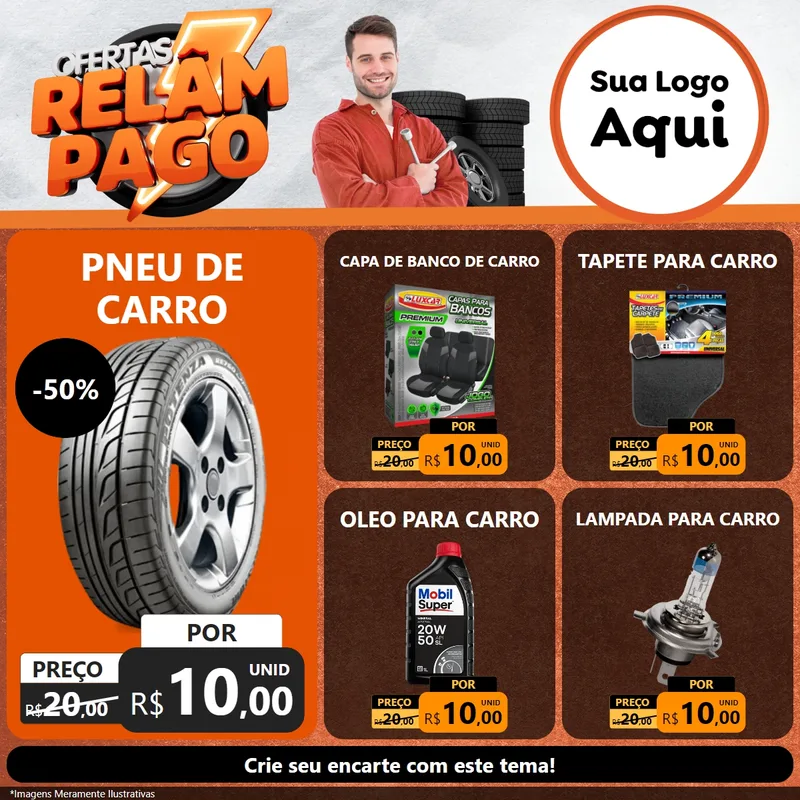 Modelo de Rede Social para Feed Facebook com o tema Ofertas Relâmpago - Moto / Auto para Auto peças