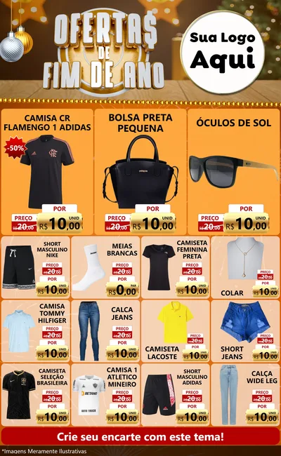 Modelo de Encarte para Encarte Grande com o tema Ofertas de Fim de Ano para Roupas e acessórios