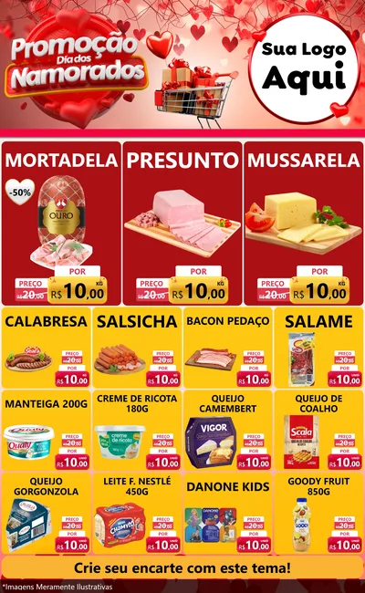 Modelo de Encarte para Encarte Grande com o tema Promoção Dia dos Namorados para Frios e Laticínios