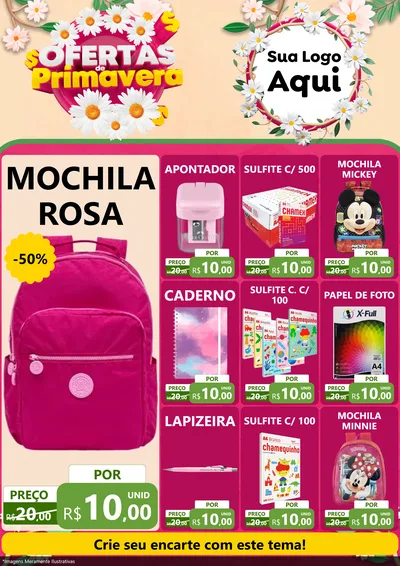 Modelo de Encarte para Encarte A4 Vertical com o tema Ofertas de Primavera para Papelaria