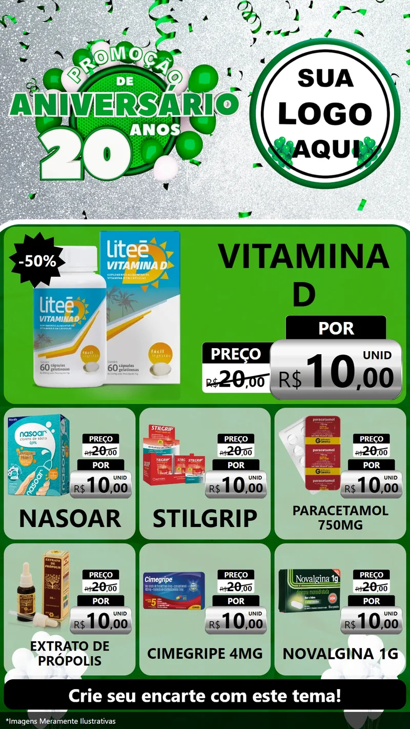 Modelo de Rede Social para Stories com o tema Promoção de Aniversário - 20 Anos para Farmácia
