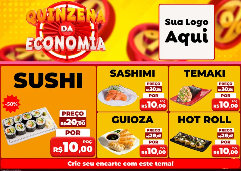 Modelo de Encarte para Encarte A4 Horizontal com o tema Quinzena Da Economia para Comida japonesa