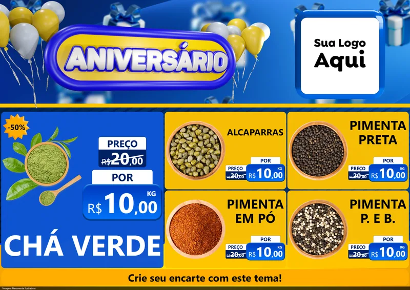 Modelo de Encarte para Encarte A4 Horizontal com o tema Aniversário para Produtos Naturais