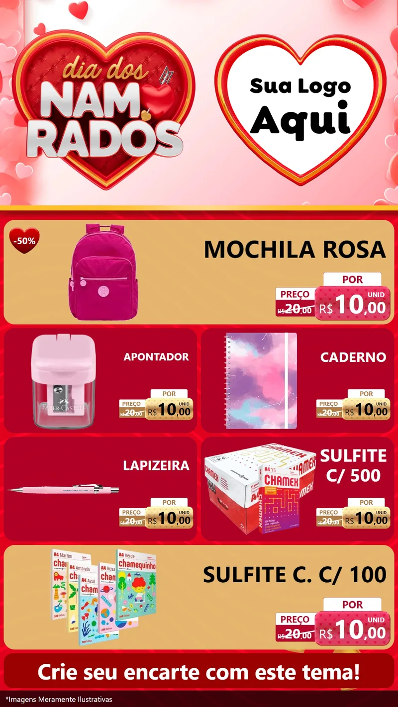 Modelo de TV para TV Vertical com o tema Dia dos Namorados para Papelaria
