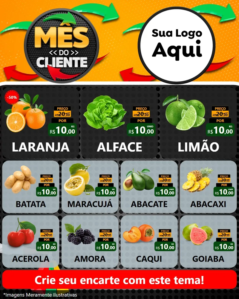 Modelo de Rede Social para Feed Instagram com o tema Mês do Cliente para Hortifrúti