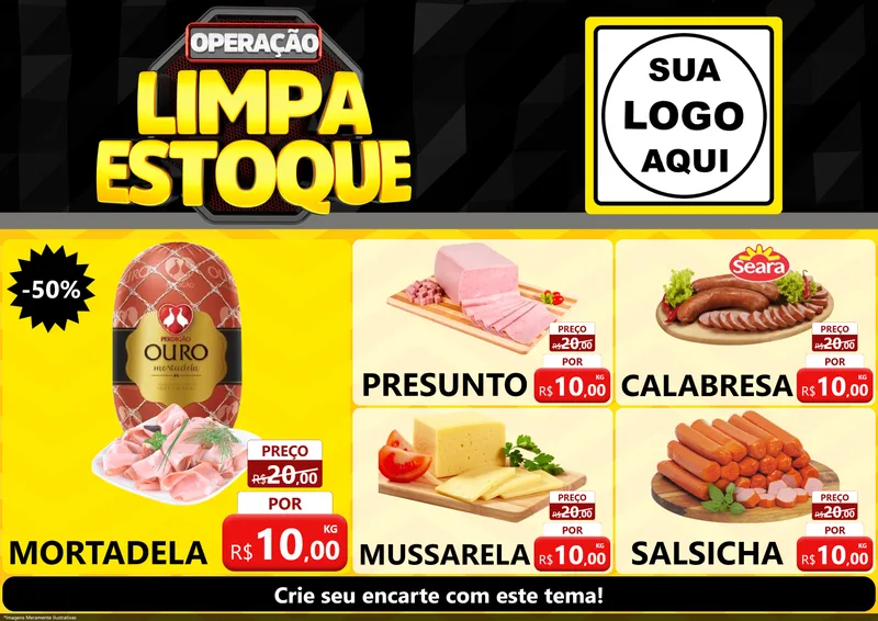 Modelo de Encarte para Encarte A4 Horizontal com o tema Operação Limpa Estoque para Frios e Laticínios