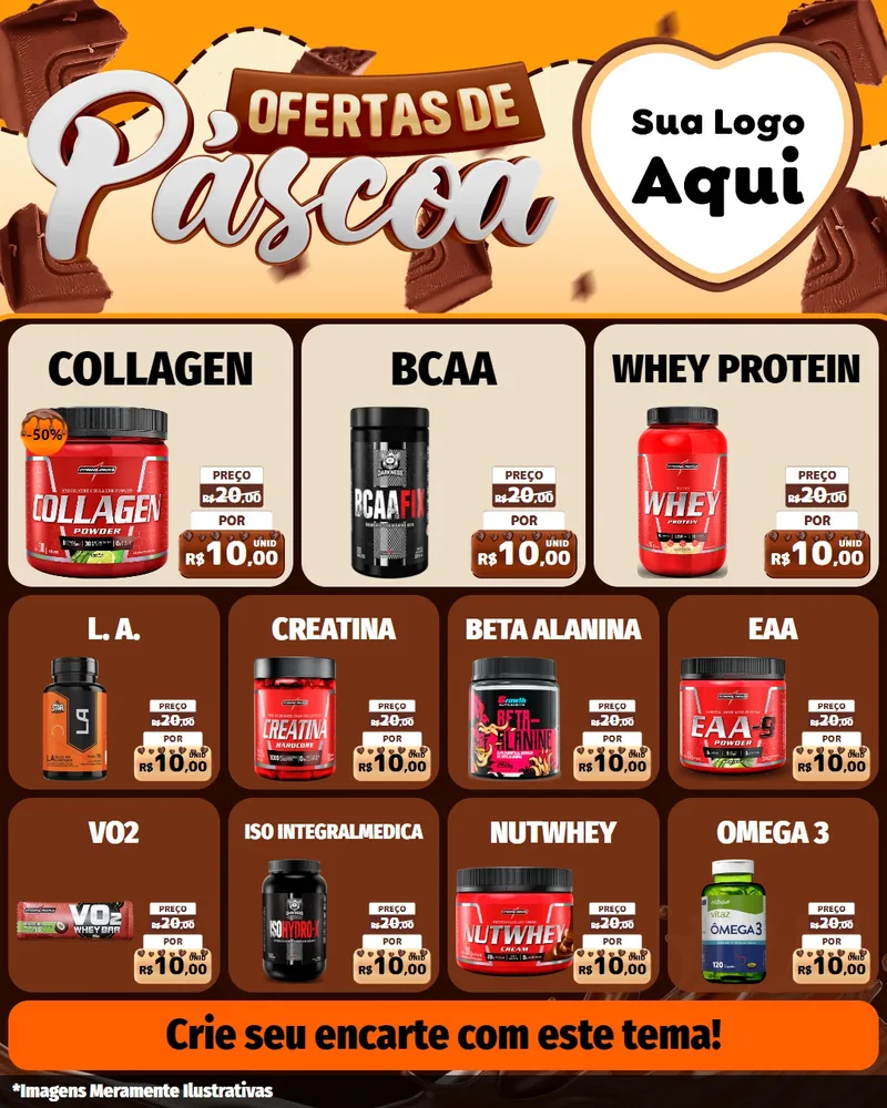 Modelo de Rede Social para Feed Instagram com o tema Ofertas de Páscoa para Suplementos alimentares
