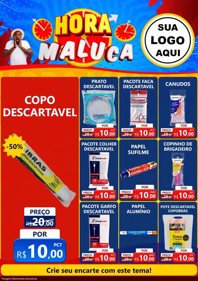 Modelo de Encarte para Encarte A4 Vertical com o tema Hora Maluca para Embalagens
