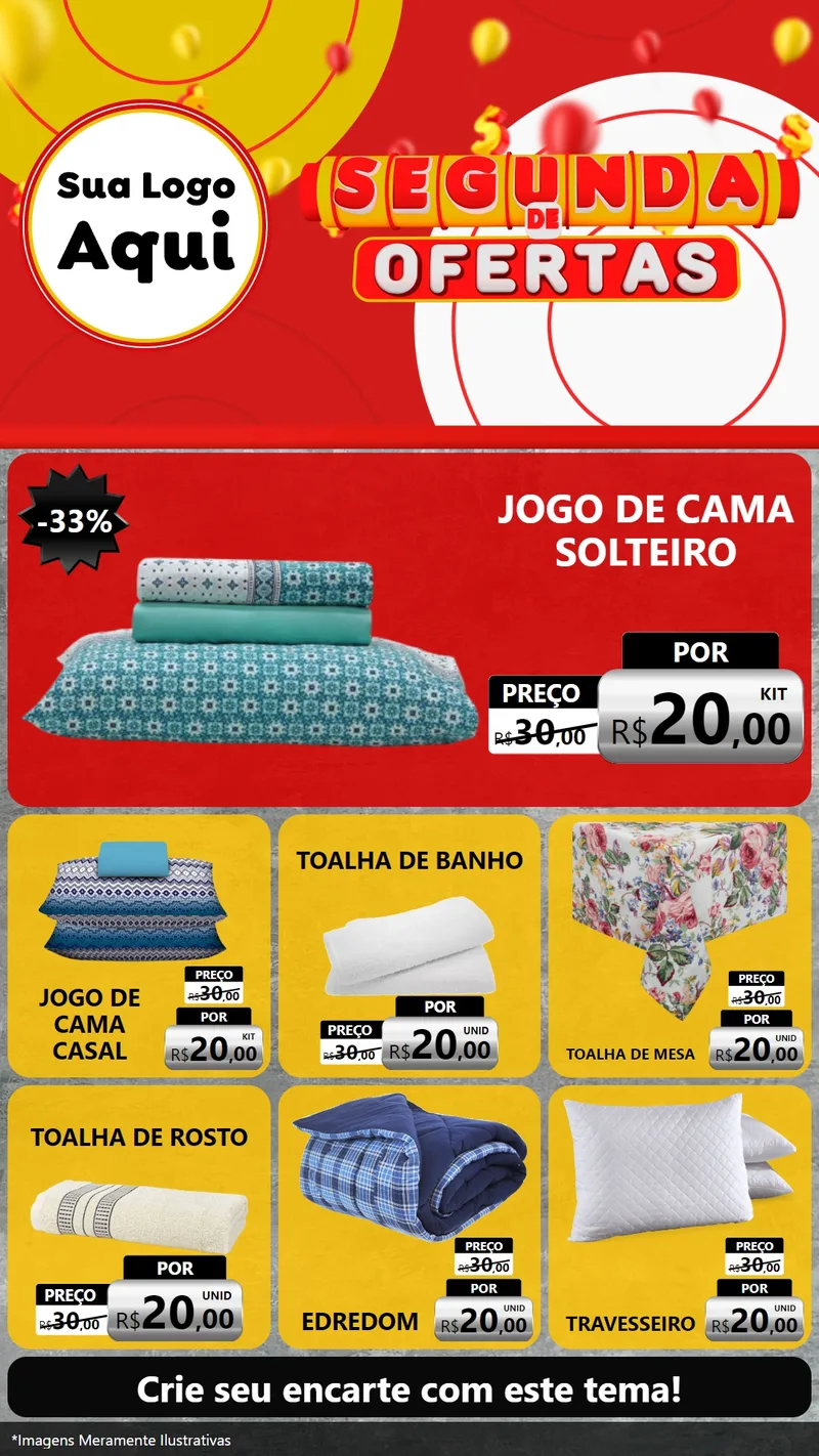 Modelo de Rede Social para Stories com o tema Segunda de Ofertas para Cama, Mesa e Banho
