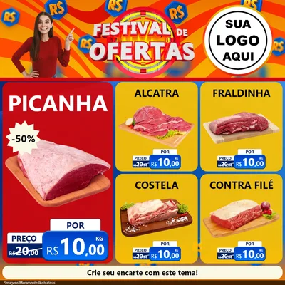 Modelo de Rede Social para Feed Facebook com o tema Festival de Ofertas para Açougue