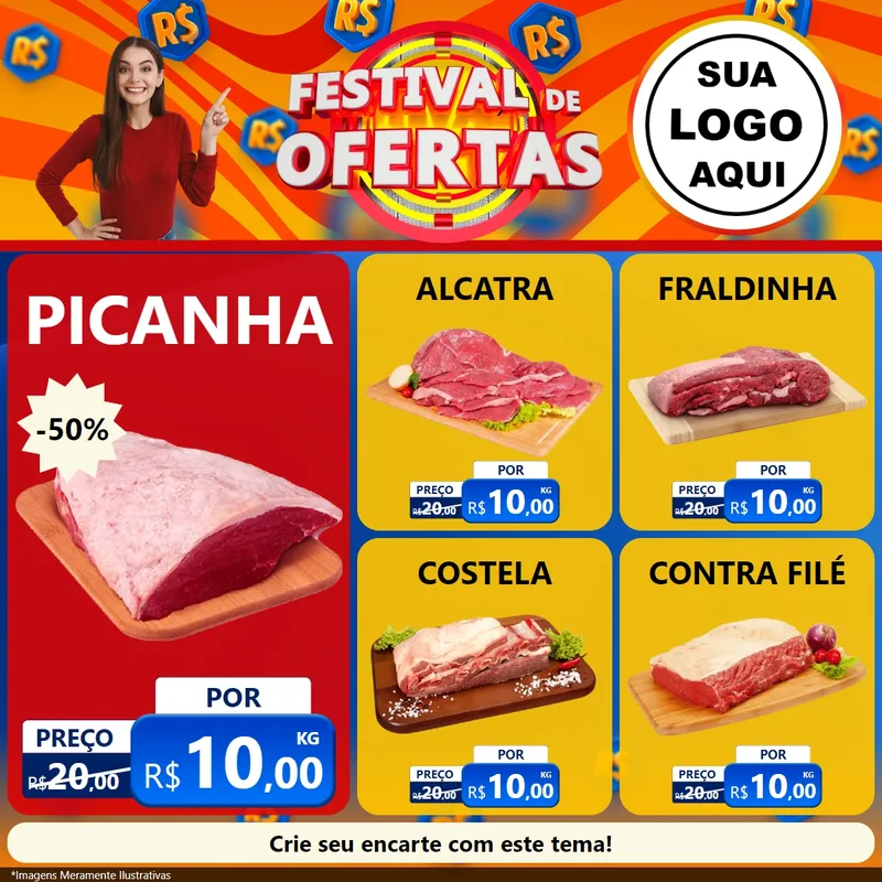 Modelo de Rede Social para Feed Facebook com o tema Festival de Ofertas para Açougue