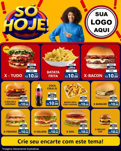 Modelo de Rede Social para Feed Instagram com o tema Só Hoje! para Hamburgueria
