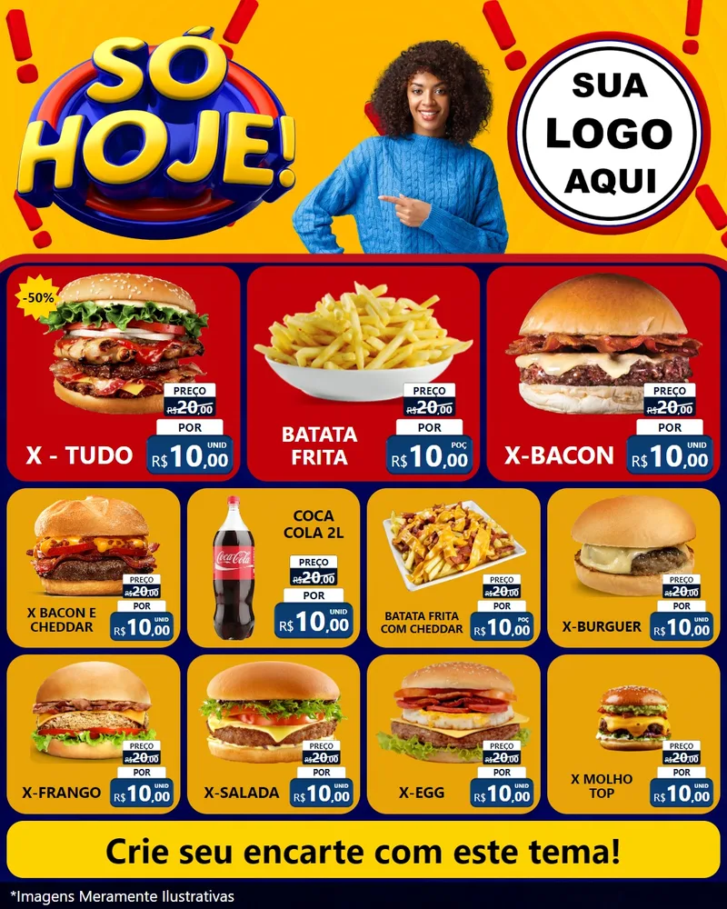 Modelo de Rede Social para Feed Instagram com o tema Só Hoje! para Hamburgueria