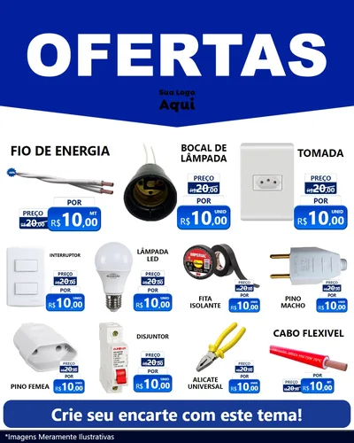Modelo de Rede Social para Feed Instagram com o tema Ofertas Azul Cartaz para Materiais Elétricos