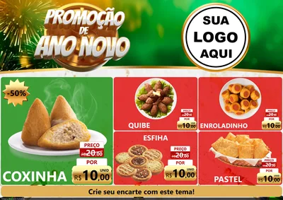 Modelo de Encarte para Encarte A4 Horizontal com o tema Promoção de Ano Novo para Salgadaria