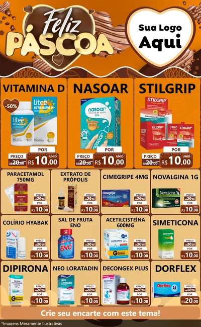 Modelo de Encarte para Encarte Grande com o tema Feliz Páscoa para Farmácia