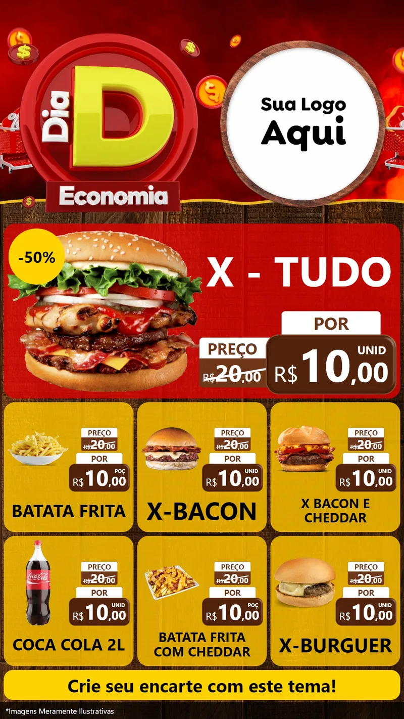 Modelo de Rede Social para Stories com o tema Dia D Economia para Hamburgueria