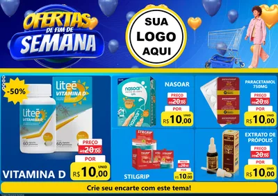 Modelo de Encarte para Encarte A4 Horizontal com o tema Ofertas de Fim de Semana para Farmácia