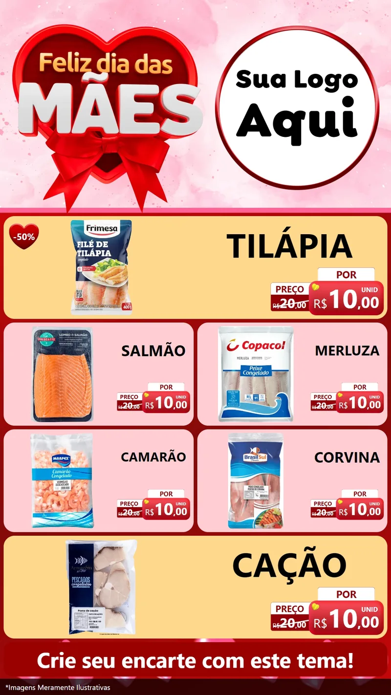 Modelo de TV para TV Vertical com o tema Feliz Dia Das Mães para Peixaria