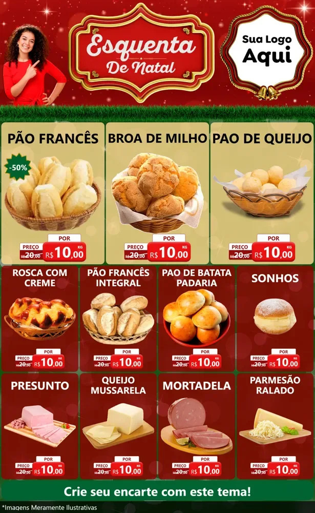 Modelo de Encarte para Encarte Grande com o tema Esquenta de Natal para Padaria