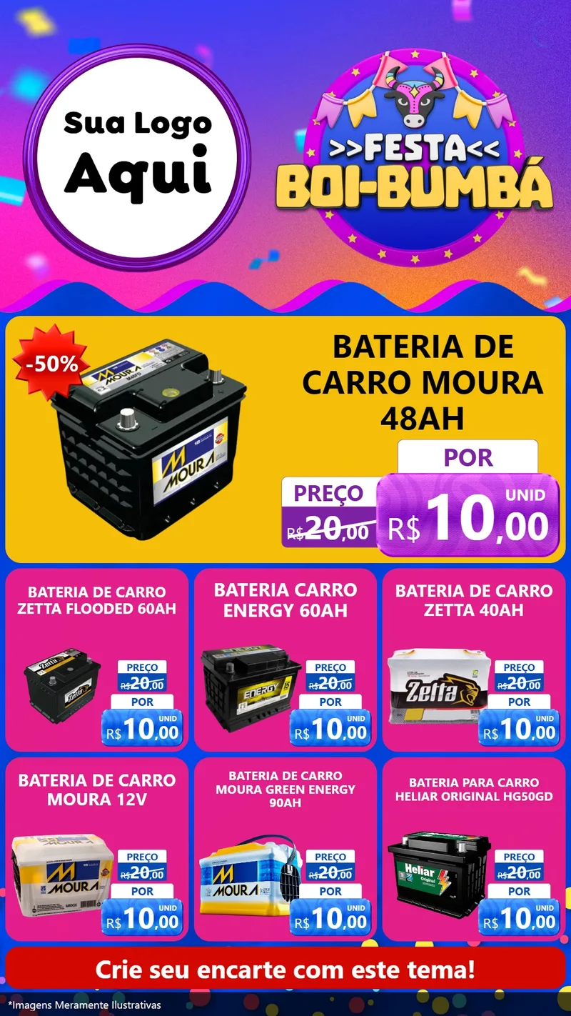 Modelo de Rede Social para Stories com o tema Festa Boi-Bumbá para Baterias Elétricas