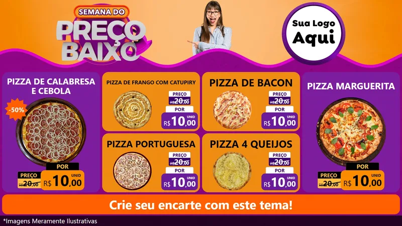 Modelo de TV para TV Horizontal com o tema Semana do Preço Baixo para Pizzaria