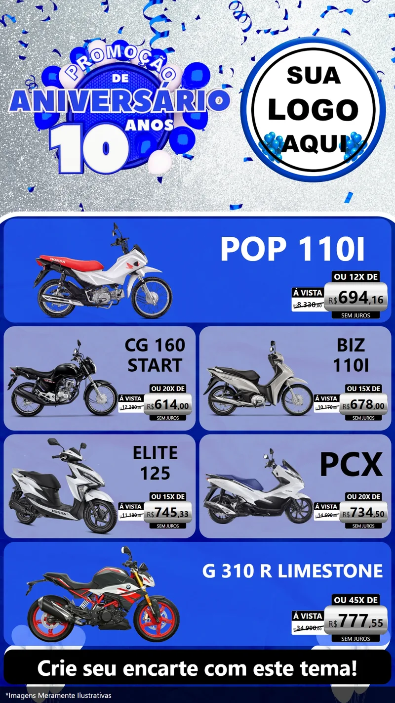Modelo de TV para TV Vertical com o tema Promoção de Aniversário - 10 Anos para Concessionaria de Motos