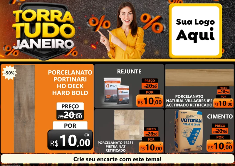 Modelo de Encarte para Encarte A4 Horizontal com o tema Torra Tudo Janeiro para Pisos e revestimentos
