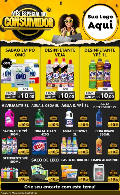 Modelo de Encarte para Encarte Grande com o tema Mês Especial do Consumidor para Produtos de Limpeza