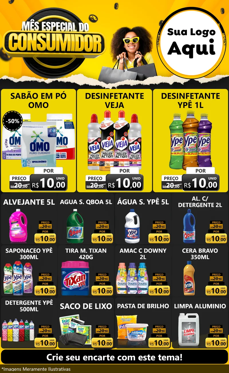 Modelo de Encarte para Encarte Grande com o tema Mês Especial do Consumidor para Produtos de Limpeza