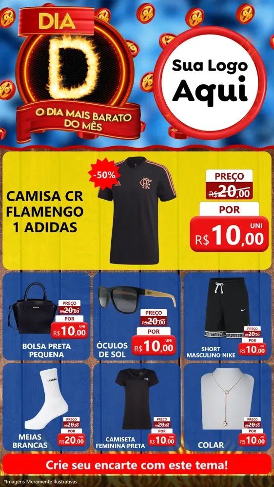 Modelo de Rede Social para Stories com o tema Dia D - O Dia Mais Barato Do Mês para Roupas e acessórios
