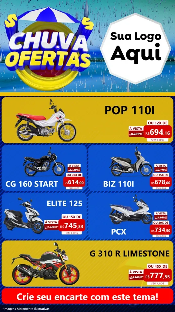 Modelo de TV para TV Vertical com o tema Chuva de Ofertas para Concessionaria de Motos