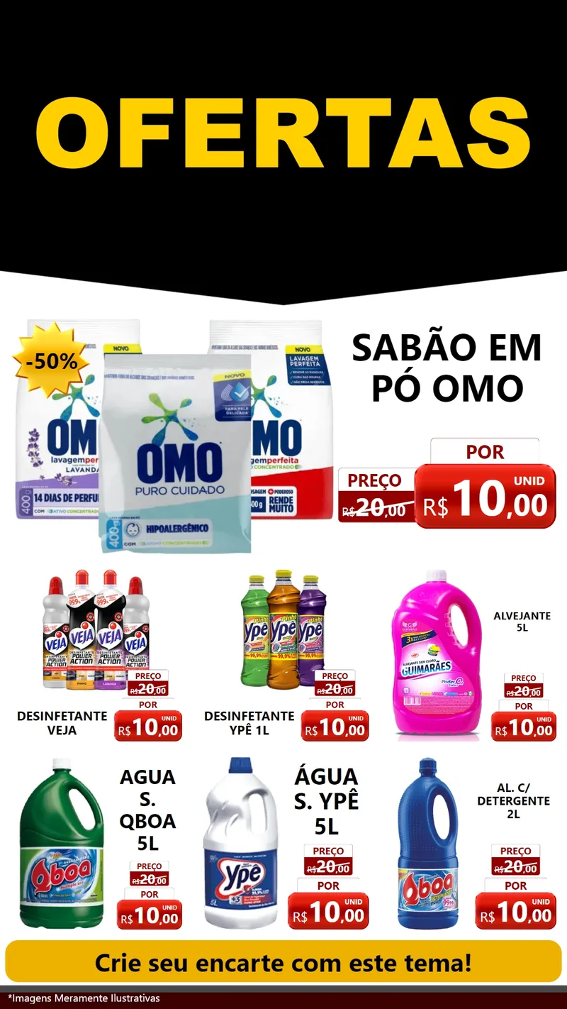 Modelo de Rede Social para Stories com o tema Ofertas Preto e Vermelho Cartaz para Produtos de Limpeza