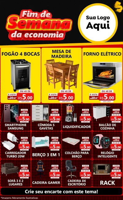 Modelo de Encarte para Encarte Grande com o tema Fim de Semana da Economia para Móveis e Eletro