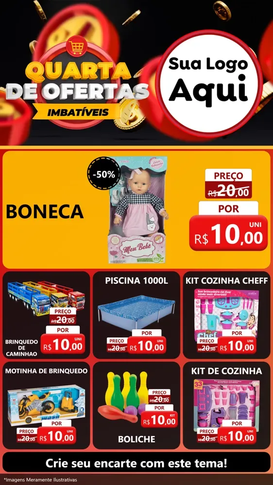 Modelo de Rede Social para Stories com o tema Quarta de Ofertas Imbatíveis para Brinquedos