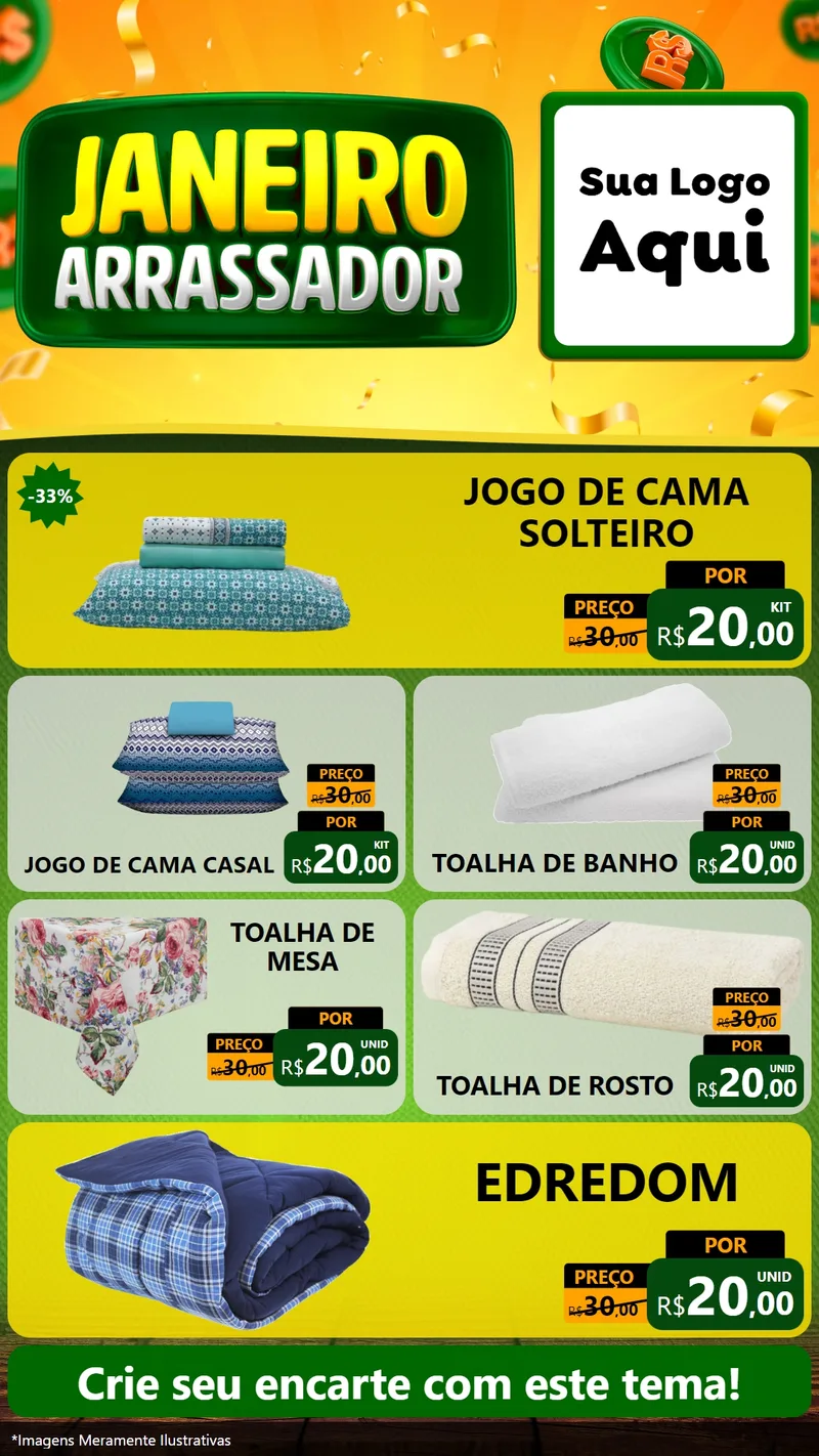 Modelo de TV para TV Vertical com o tema Janeiro Arrasador para Cama, Mesa e Banho