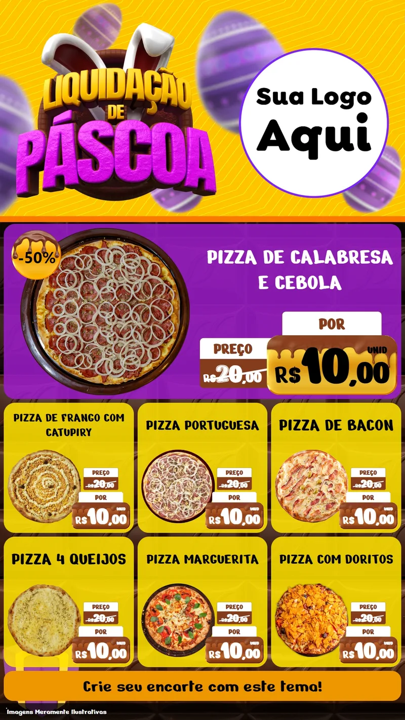 Modelo de Rede Social para Stories com o tema Liquidação de Páscoa para Pizzaria